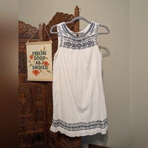 beachlunchlounge White and Blue Embroidered Dress